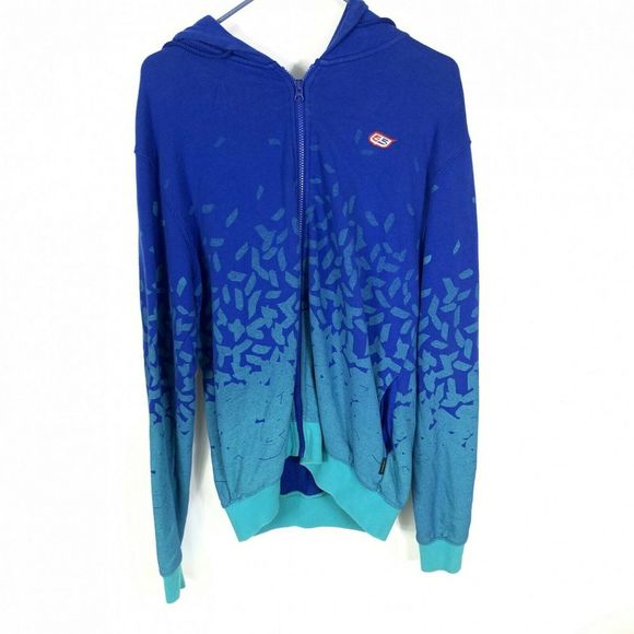 Diesel Blue Graphic Print Hoodie Sweater Jacket M